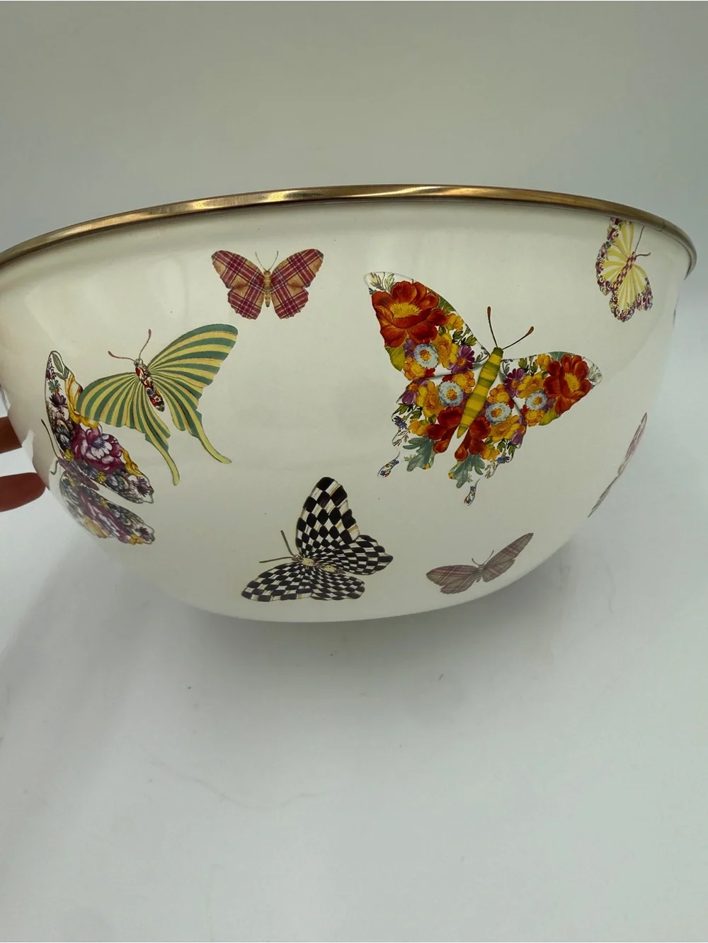 Mackenzie Childs Medium Mixing Everyday Bowl 11” Enameled Steel Butterfly Garden